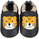 IceUnicorn Krabbelschuhe Baby Lauflernschuhe Jungen Mädchen Weicher Leder Babyhausschuhe Kleinkind Rutschfeste Lederschuhe Baby(Schwarzer Tiger, 12-18 Monate) - 1