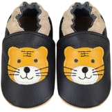 IceUnicorn Krabbelschuhe Baby Lauflernschuhe Jungen Mädchen Weicher Leder Babyhausschuhe Kleinkind Rutschfeste Lederschuhe Baby(Schwarzer Tiger, 12-18 Monate) - 1