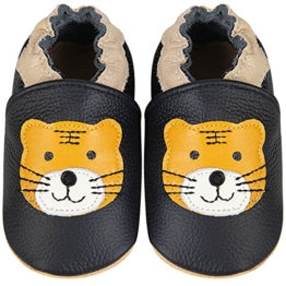 IceUnicorn Krabbelschuhe Baby Lauflernschuhe Jungen Mädchen Weicher Leder Babyhausschuhe Kleinkind Rutschfeste Lederschuhe Baby(Schwarzer Tiger, 12-18 Monate) - 1