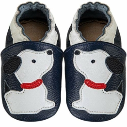 IceUnicorn Krabbelschuhe Baby Lauflernschuhe Jungen Weiche Leder Babyschuhe Kleinkind Lederschuhe mädchen Babyhausschuhe(Blauer Hund,12-18) - 1