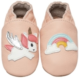 IceUnicorn Krabbelschuhe Baby Lauflernschuhe Jungen Weiche Leder Babyschuhe Kleinkind Lederschuhe mädchen Babyhausschuhe(Regenbogen Einhorn, 6-12) - 1