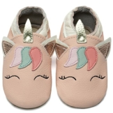 IceUnicorn Krabbelschuhe Baby Lauflernschuhe Jungen Weiche Leder Babyschuhe Kleinkind Lederschuhe mädchen Babyhausschuhe(HellPink Einhorn,12-18) - 1