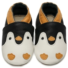 IceUnicorn Krabbelschuhe Baby Lauflernschuhe Jungen Weiche Leder Babyschuhe Kleinkind Lederschuhe mädchen Babyhausschuhe(A-Schwarzer Pinguin,12-18) - 1