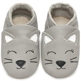 IceUnicorn Krabbelschuhe Baby Lauflernschuhe Jungen Weiche Leder Babyschuhe Kleinkind Lederschuhe mädchen Babyhausschuhe(Hellgraue Katze,12-18) - 1