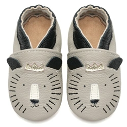 IceUnicorn Krabbelschuhe Baby Lauflernschuhe Jungen Weiche Leder Babyschuhe Kleinkind Lederschuhe mädchen Babyhausschuhe(Hellgrauer Löwe,18-24) - 1