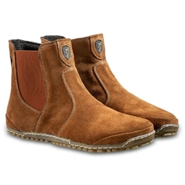 Magical Shoes Leichter Leder Barfußschuh Lupino - gefütterte Chelsea Boots mit Reissverschluss | Halbstiefel | Handgemacht in EU, Gr. 47, Farbe Cognac - 1