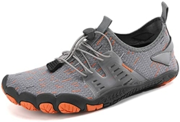 Sixspace Barfußschuhe Herren Damen Badeschuhe Traillaufschuhe Outdoor & Indoor Training Fitnessschuhe Wander Wald Strand Straße Laufschuhe Schnell Trocknend Wasserschuhe,Grau/Orange 38 EU(308) - 1
