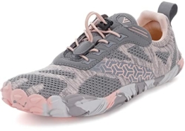 WHITIN Damen 5 Five Finger Barfussschuhe Barfußschuhe Traillaufschuhe Minimalistische Fivefinger Zehenschuhe Trail Laufschuhe Barefoot Frauen Trainer Training Schuhe Schuh Grau Rosa 36 EU - 1